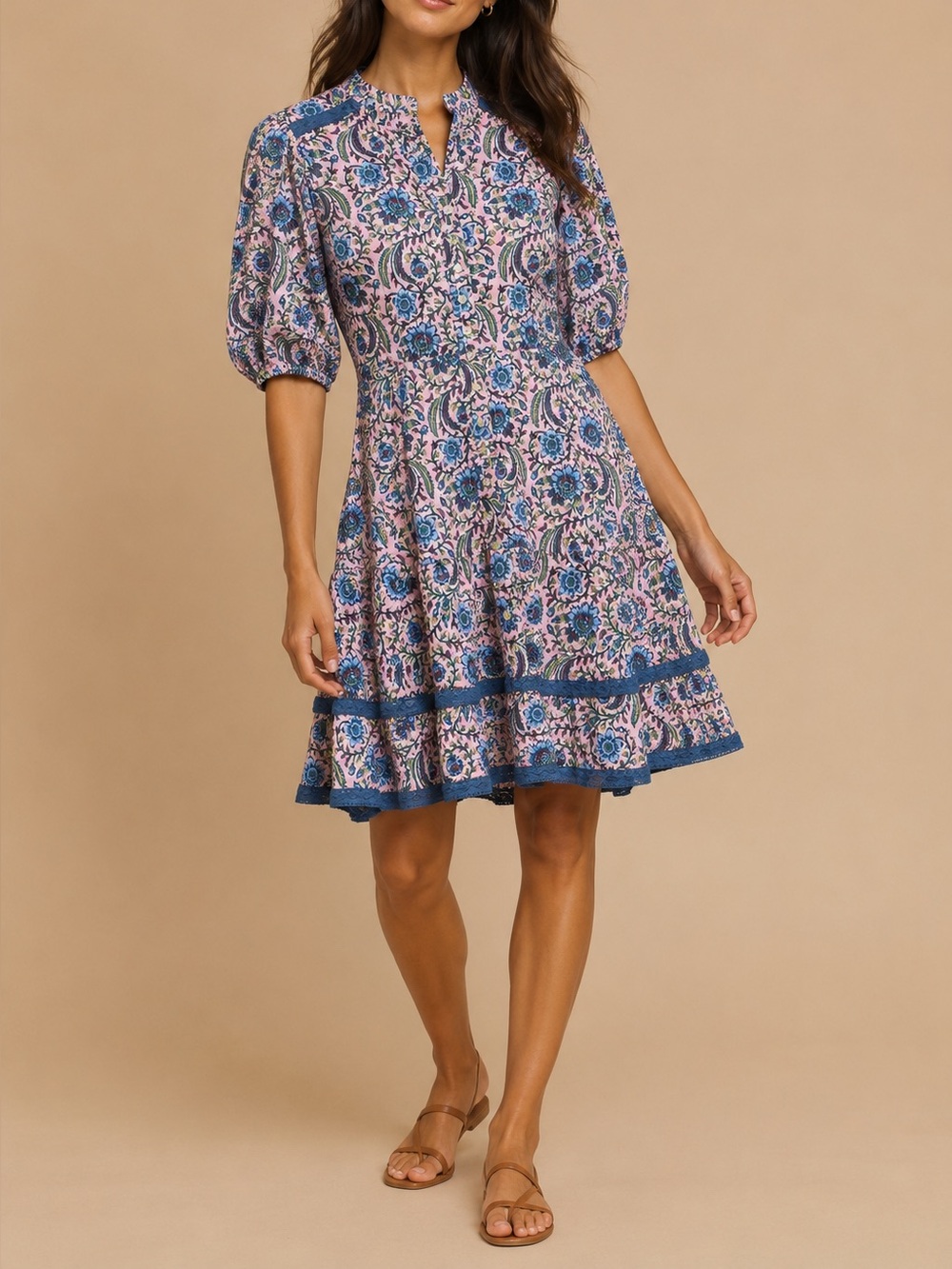 Neve & Noor Isabelle Mini Dress Block Print Summer Preppy Boho Womens S